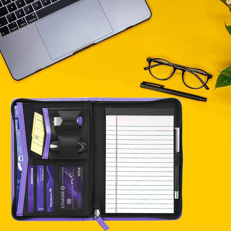 Gorbado Small Portfolio Organizer, A5 Zippered Business Portfolio, Junior Padfolio Folder Binder for Women & Men, 5 x 8 Writing Pad Included, Purple - Image 5